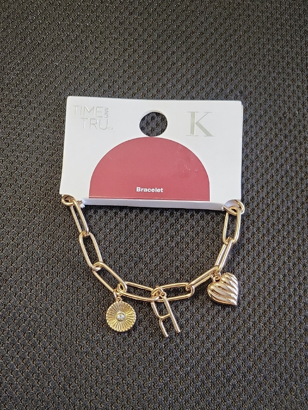 Gold Chain Link Bracelet with Heart and Sun Charms